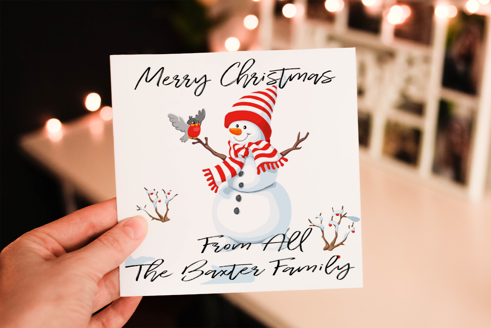 Snowman Christmas Card, Family Christmas Card, Personalized Card